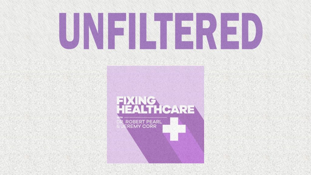 logo for the podcast unfiltered with the word unfiltered above the classic fixing healthcare logo